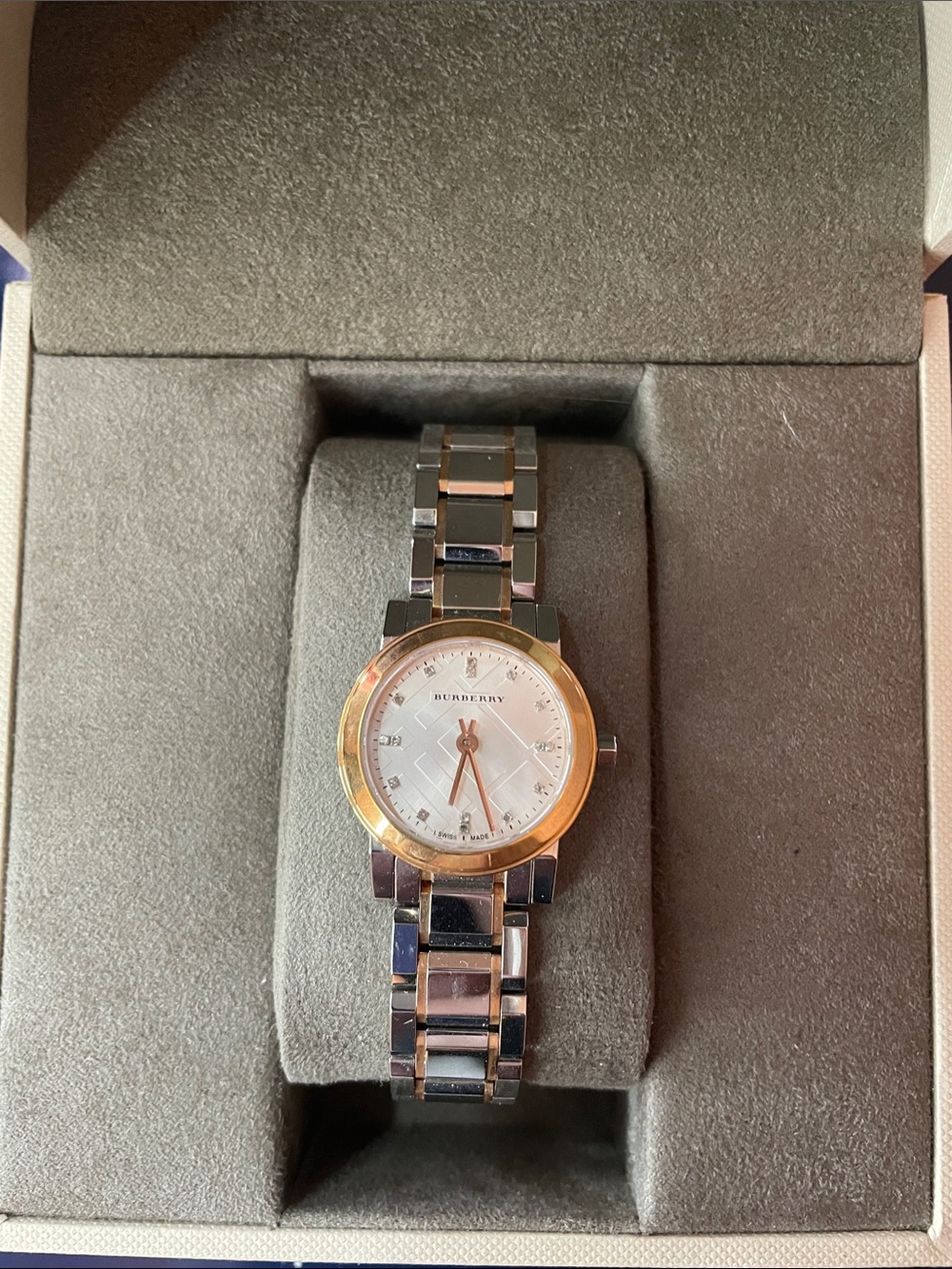 Burberry Two-Tone Sapphire Ladies Stainless Steel Watch - Silver & Rose Gold